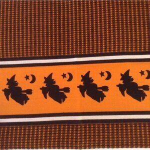 Vintage Halloween Dish Tea Towel Cotton 29" x 18.5" Witch Moon Black Orange